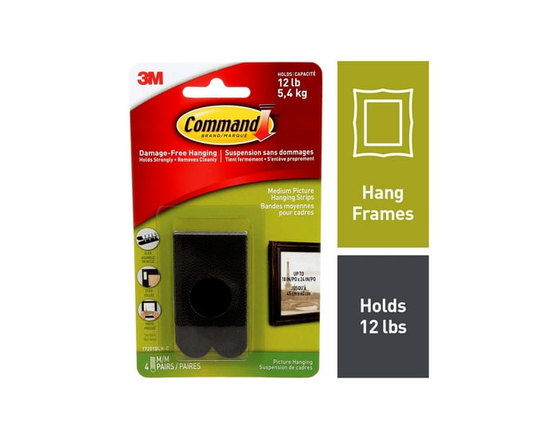 Command™ Picture Hanging Strips 17201BLK-C, Black, Medium, 8 Strips Per Pack - M