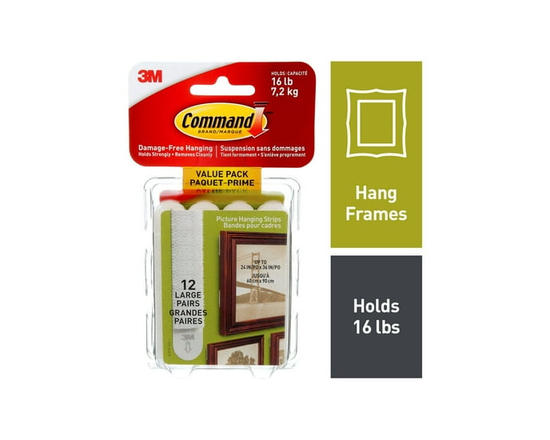 Command™ Picture Hanging Strips 17206-12EF, White, Large, 24 Strips Per Pack - L