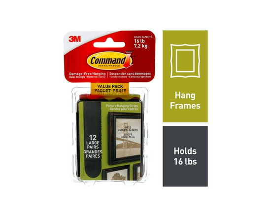 Command™ Picture Hanging Strips 17206BLK-12EF, Large, Value Pack - L