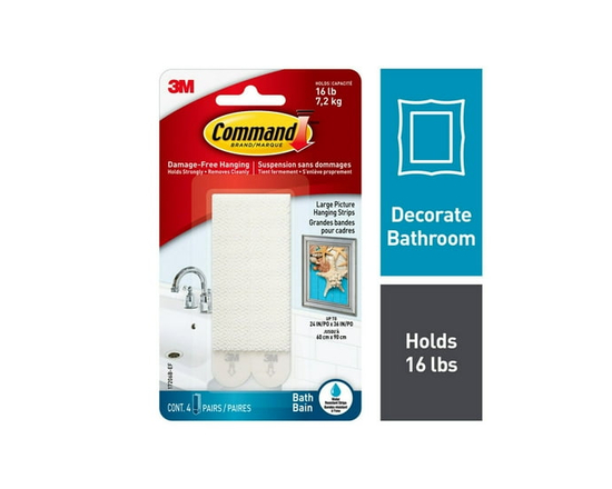 Command Bath Picture Hanging Strips 17206B-EF, 4 Waterproof Strips - L