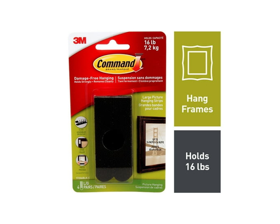 Command™ Picture Hanging Strips 17206BLK-C, Black, Large, 8 Strips Per Pack - L