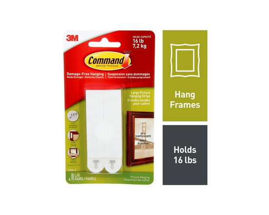 Command™ Picture Hanging Strips 17206-C, White, Large, 8 Strips Per Pack - L