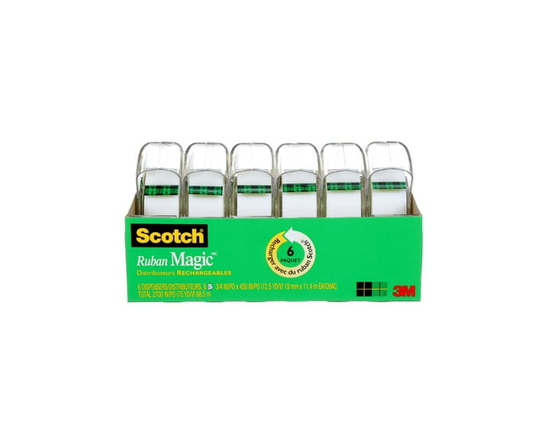 Ruban 3105X-02-C-RP12 Magic(MC) Scotch®, avec dévidoir, 19&nbsp;mm x 10,10&nbsp;m (0,75&nbsp;po x 19&nbsp;v), 6&nbsp;rouleaux/paquet - 0,75 po x 19 yd