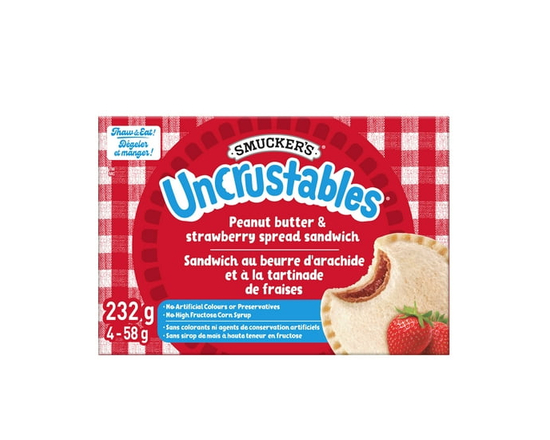Smucker's Uncrustables Peanut Butter and Strawberry Spread Sandwich, Frozen, 58g - 58g