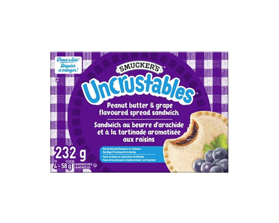 Smucker's Uncrustables Sandwich au Beurre d'Arachide et à la Tartinade Aromatisée aux Raisins, Surgelé - 58g
