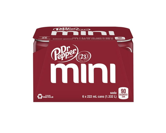 Dr Pepper Soda 6 x 222 mL, Mini Cans - 6 x 222 mL