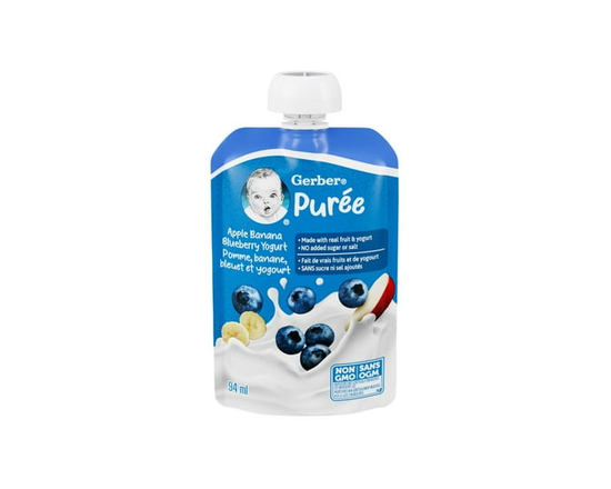 GERBER Apple Banana Blueberry Yogurt Purée, Real Fruit & Yogurt, For Babies, 94mL - 94 mL