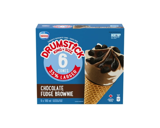 DRUMSTICK Chocolate Fudge Brownie Cones, King Size, Frozen Dessert - 1080 ml