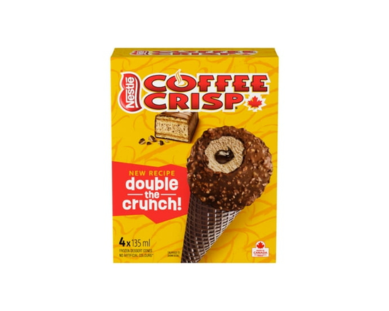 COFFEE CRISP Cones, Coffee Flavoured Frozen Dessert, Fudge Centre, Chocolatey Wafer Crunch Coating - 540 ml