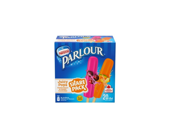 Juicy Pops, Mango Peach and Cherry Flavoured Frozen Ice Pops, Made With Fruit Juice, 60 Calories, No Artificial Colours, No Artificial Flavours, Share