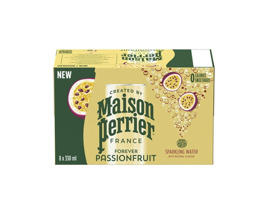 Maison Perrier Forever Passion Fruit, Sparkling Water Beverage, No Calories, No Sweeteners, No Sodium, Sourced & Bottled in France 8x300ml - 330ml