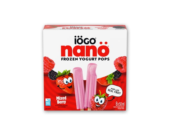 IÖGO Nano Frozen Yogurt Pops, Mixed Berry, Real Fruit & Dairy, 45 Calories Per Pop - 50 ml