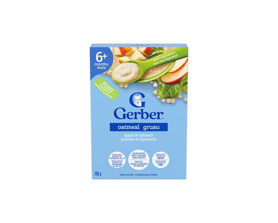 GERBER Oatmeal, Apple & Spinach Baby Cereal, 6+ Months, Source of Iron & B Vitamins