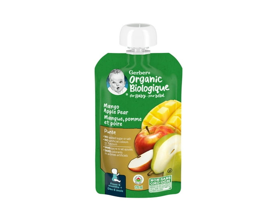GERBER Organic Purée, Mango Apple Pear, Baby Food - 128 mL