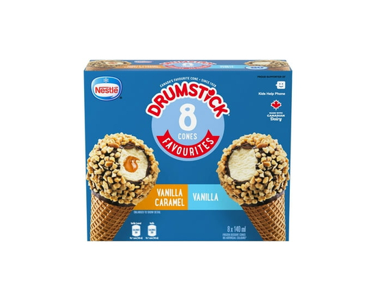 DRUMSTICK Vanilla and Vanilla Caramel Cones, Variety Pack, Frozen Dessert - 140 ml