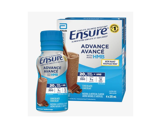 Ensure Advance, Meal Replacement Shakes, Protein Shakes with 20g of Protein to Help Build Muscle, Chocolate, 4 x 235-ml Bottles