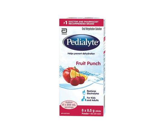 Pedialyte , Bâtonnets de Poudre d'Électrolytes, Solution de Réhydratation Orale, Punch aux Fruits, 8x8.5g Bâtonnets - 68 g