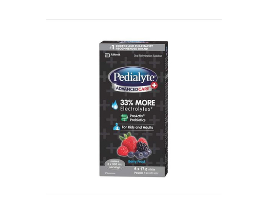 Pedialyte® AdvancedCare® Plus Electrolyte Powder Sticks, Electrolytes For Dehydration, Electrolyte Powder Packets, Berry Frost, 6x17g