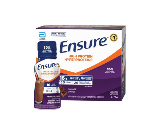 Ensure High Protein, Nutritional Supplement Protein Shakes, Ready to Drink, Chocolate, 6 x 235-ml Bottles