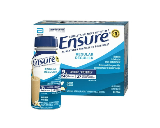 Ensure Régulier, Boisson Nutritive, Supplément Nutritionnel, Nutrition pour Aider à Demeurer Actif et Plein d'Énergie, Vanille, 6 x 235-mL Bouteilles 