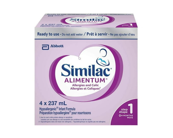 Similac Alimentum Hypoallergenic Baby Formula, Infant Formula, 0+ Months, 4x237 ml ready to use bottles - 4 oz