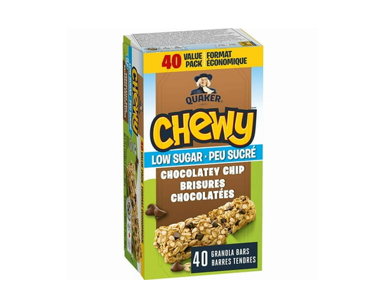 Quaker Chewy Low Sugar Chocolatey Chip Granola Bars, Value Pack, 40 Bars - 40
