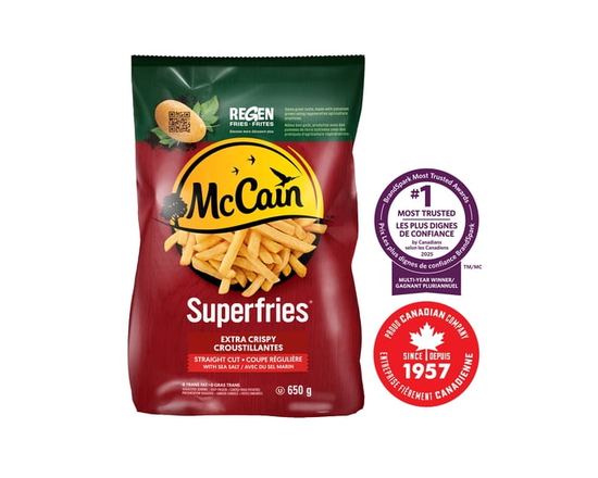 Frites à coupe régulière extra croustillantes Superfriesᴹᴰ McCainᴹᴰ, Fabriqué au Canada à partir d'ingrédients canadiens et importés - 650g