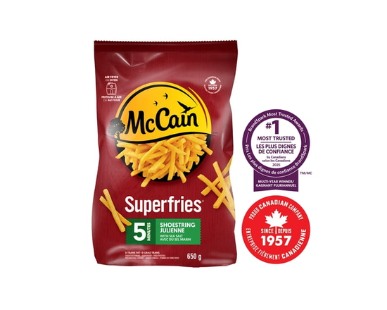 Frites julienne Superfriesᴹᴰ 5 minutes McCainᴹᴰ, Fabriqué au Canada à partir d'ingrédients canadiens et importés - 650 g - 650 g