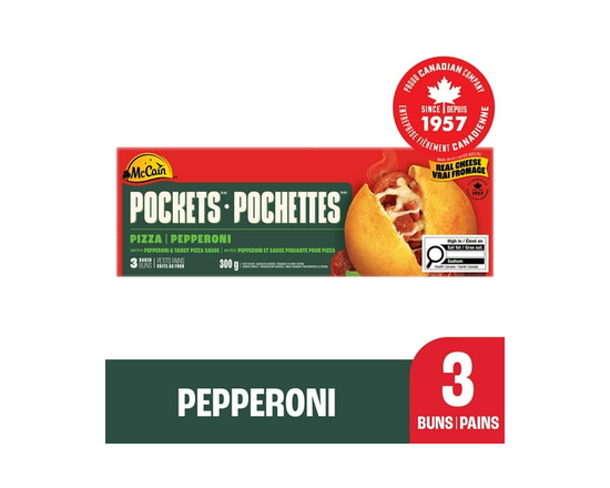 McCain® Pizza Pockets® Pepperoni, 3 pack, Frozen Pizza Snacks, Made in Canada from Domestic and Imported Ingredients - 3 x 100g