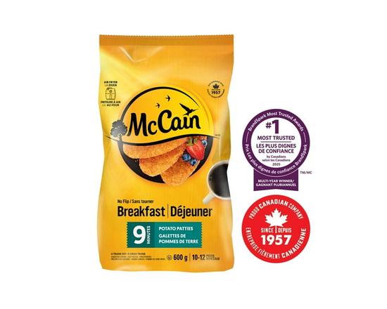 McCain® 9 Minute No Flip Potato Patties, Made in Canada from domestic and imported ingredients - 600g
