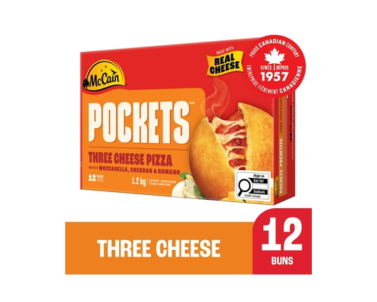 McCain® Pizza Pockets® Trois Fromages, Fabriqué au Canada avec des Ingrédients Canadiens et Importés - 12 x 100g