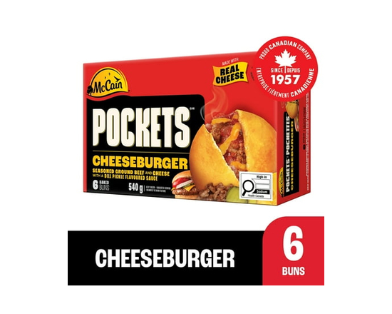 McCain Pockets® Hamburger au Fromage, Fait au Canada à Partir d'Ingrédients Canadiens et Importés - 6 x 540g