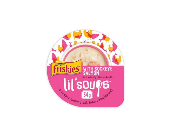 Purina Friskies Lil' Soups Sockeye Salmon in a Velvety Chicken Broth, Cat Treats 34g - 34 g