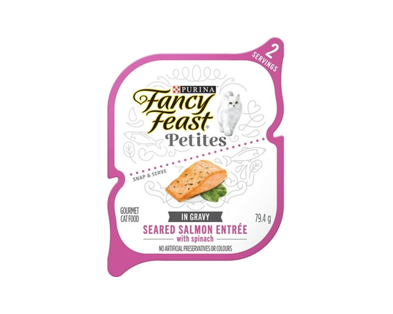 Fancy Feast Petites Seared Salmon Entrée with Spinach in Gravy, Wet Cat Food 79.4g - 79.4 g