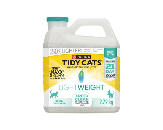 Purina Tidy Cats Light Weight Free & Clean Unscented Multi-Cat, Litter 7.71 kg - 2.72 kg
