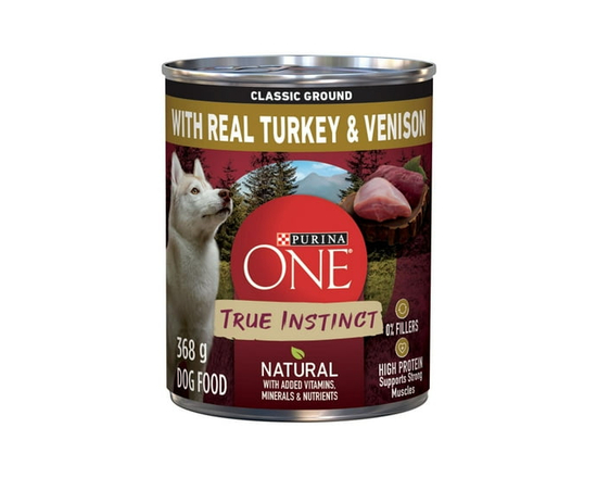 Purina ONE Véritable Instinct Moulue Classique Dinde et Venaison, Nourriture Humide pour Chiens 368 g - 368 g