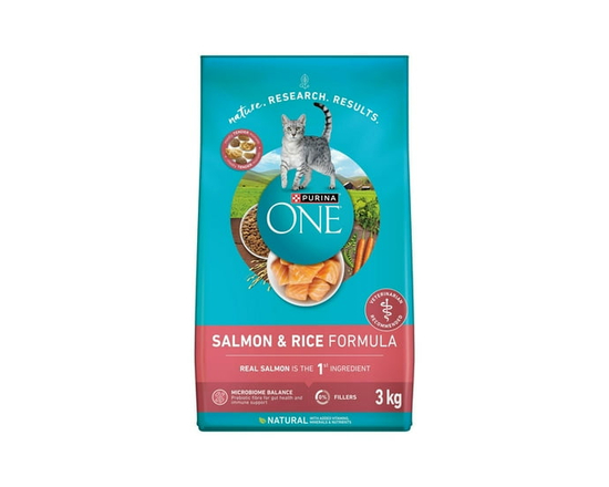 Purina ONE Salmon & Rice, Dry Cat Food 7.2kg - 3 kg
