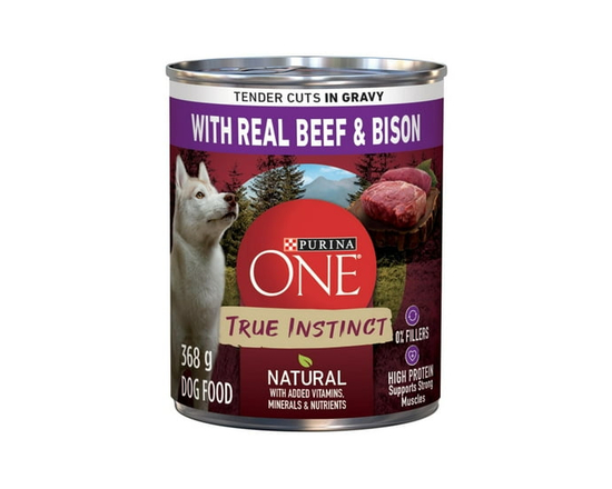 Purina ONE True Instinct Tender Cuts In Gravy With Real Beef and Bison, Wet Dog Food 368g - 368 g
