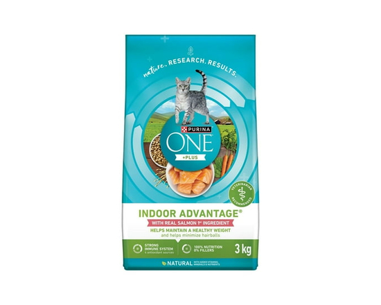 Purina ONE +Plus Indoor Advantage Salmon, Dry Cat Food 1.8kg - 3 kg