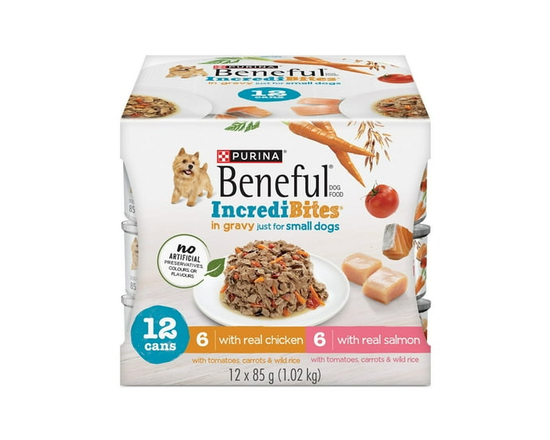 Beneful IncrediBites Chicken & Salmon in Gravy Variety, Wet Dog Food 85 g - 85 g x 12