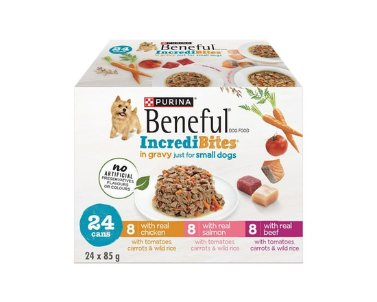 Beneful Incredibites Real Chicken, Salmon, and Beef in Gravy Variety Pack, Wet Dog Food 85 g x 24 - 85 g x 24