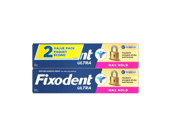 Fixodent Ultra Max Hold Adhésif pour Dentiers à Tenue Sûre Lot de 2 - 62g