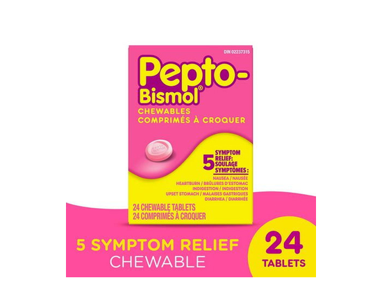 Pepto Bismol for Nausea, Heartburn, Indigestion, Upset Stomach, and Diarrhea 24 Chewable tablets
