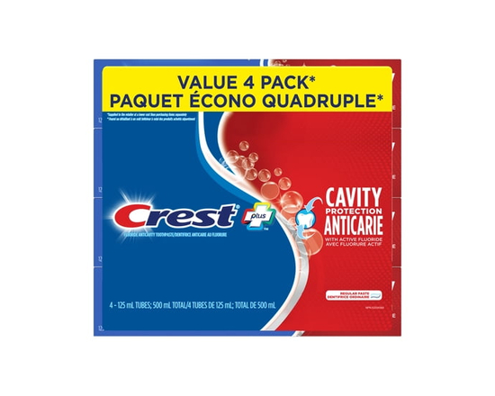 Crest Plus Cavity Protection Toothpaste, Regular Paste, 4x125ml - 125 mL