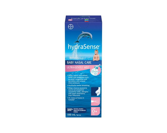 hydraSense Ultra-Gentle Mist Nasal Spray, Baby Nasal Care, Relieves Congested and Stuffy Noses, 100% Natural Source Seawater, Non-Medicated