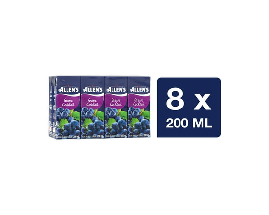 Allen's Grape Cocktail Juice Boxes 8 x 200 ml - 200 mL