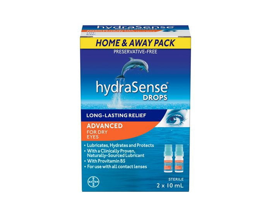 Gouttes oculaires hydraSense Formule avancée, pour yeux secs, sans agent de conservation, lubrifiant de source naturelle, avec provitamine B5