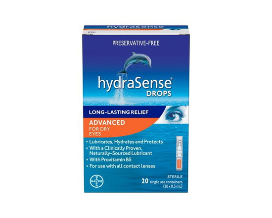 Gouttes oculaires hydraSense Formule avancée en fioles à usage unique, sans agent de conservation, avec provitamine B5