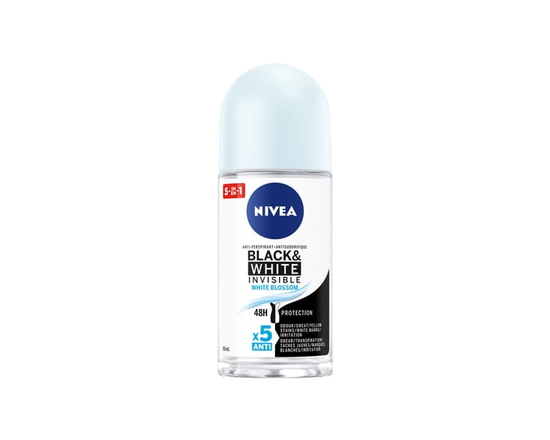 NIVEA Déodorant antisudorifique 72 h à bille Black & White Invisible, White Blossom, 50 ml - 50 mL