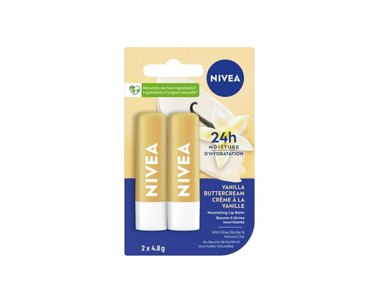 NIVEA Vanilla Buttercream 24H Moisture Lip Balm Sticks, 2 Pack - 1